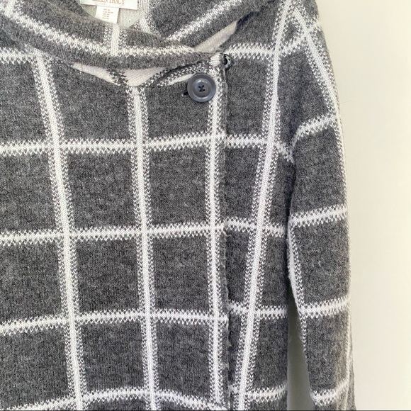 ELLEN TRACY Gray Grid Cowlneck Shawl Wool Sweater - Picture 6 of 9